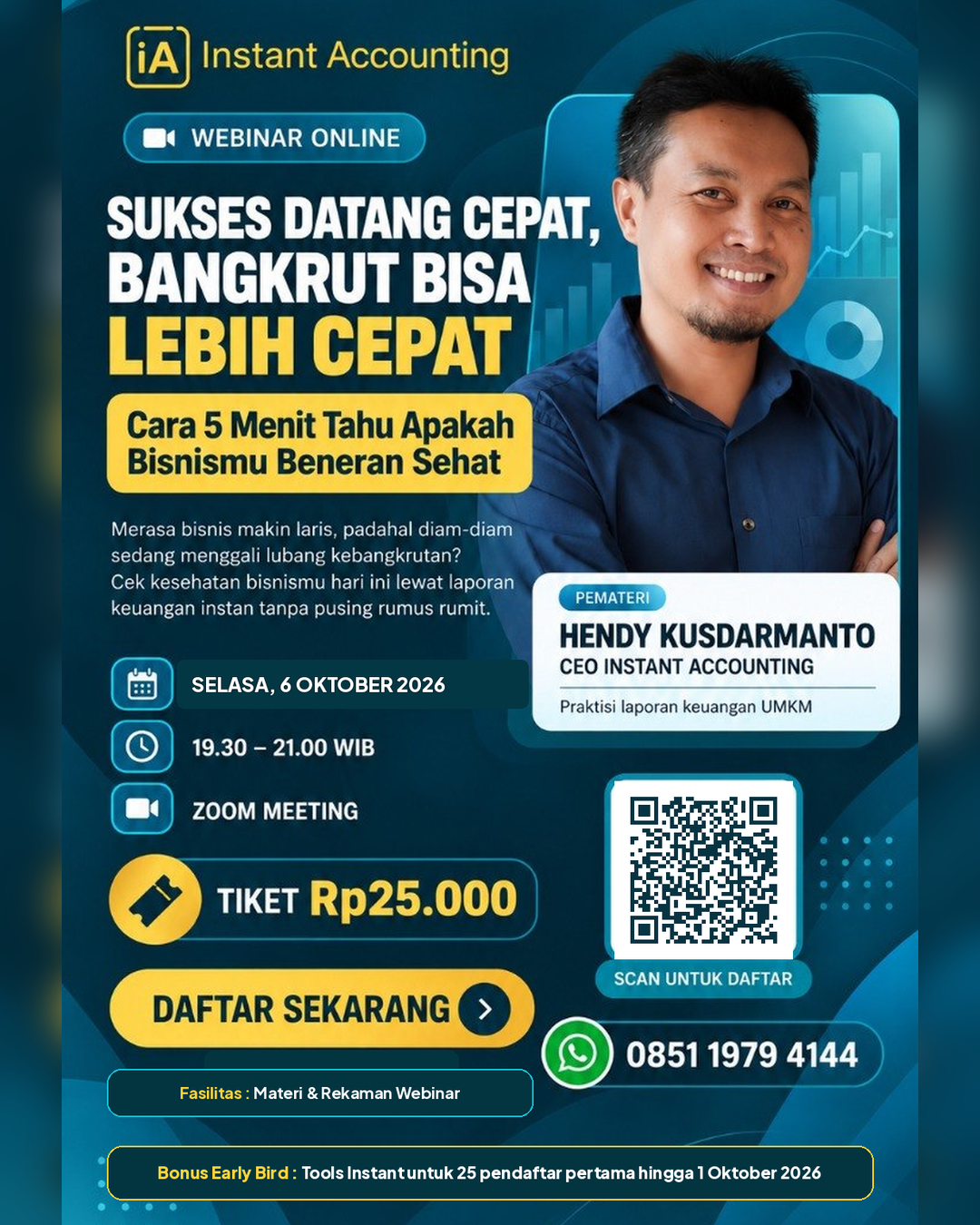 Poster Webinar Business Health Check: Cara 5 Menit Tahu Apakah Bisnismu Beneran Sehat, 6 Oktober 2026
